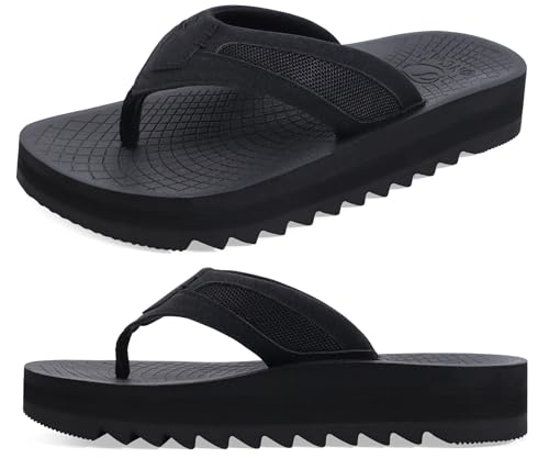 ONCAI 2025 Flip Flops Herren mit Arch Support Sport Erholung Comfy Breite Füße Mesh Sandalen Sommer Beach Surfen Zehentrenner mit Gummisohlen Schwarz EU 41 von ONCAI