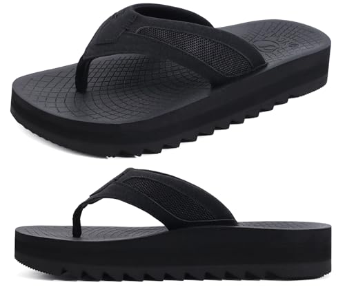 ONCAI 2025 Flip Flops Herren mit Arch Support Sport Erholung Comfy Breite Füße Mesh Sandalen Sommer Beach Surfen Zehentrenner mit Gummisohlen Schwarz EU 47 von ONCAI