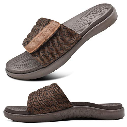 ONCAI Braun Dusch Badelatschen Herren mit Klettverschluss Offener Zeh Sports Badesandalen Sommer Freizeit Sandalen Hausschuhe Weich Arch Support Gummifußbett Pantoletten Größe 40 von ONCAI