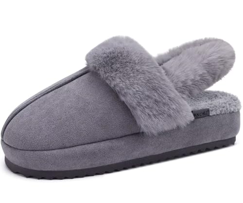 ONCAI Damen Fuzzy Hausschuhe, Plüsch Slipper, Orthopädisch, Warm Kuschelig Felliger Komfort Schlafzimmer Archstütze, Shearling Winter Haus Orthotic Plantar Indoor Outdoor, Grau Größe 39 von ONCAI