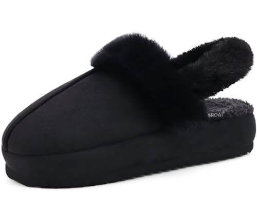 ONCAI Damen Fuzzy Hausschuhe, Plüsch Slipper, Orthopädisch, Warm Kuschelig Felliger Komfort Schlafzimmer Archstütze, Shearling Winter Haus Orthotic Plantar Indoor Outdoor, Schwarz Größe 41 von ONCAI