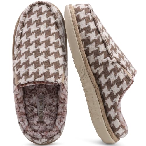 ONCAI Damen-Hausschuhe Arch Support Hahnentritt Baumwolle Pantoffeln Komfort Hausschuhe Damen Orthopädische Hohe Dichte Memory Foam Slippers Indoor Outdoor Yogamatte Gummisohle Beige Größe 38.5 von ONCAI