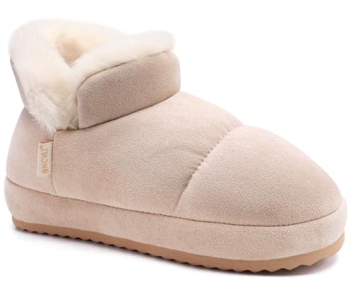ONCAI Damen Hausschuhe Hausschuhe für Frau Slipper Stiefel für Frauen Damen Winter Fuzzy Warm Bootie Indoor Outdoor Beige Größe 38 von ONCAI