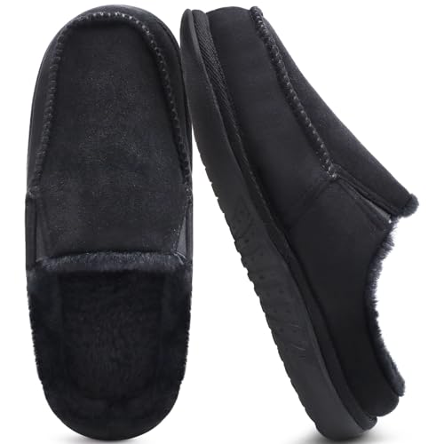 ONCAI Damen Hausschuhe Plüsch, Baumwolle Pantoffeln Hohe Dichte Memory Foam Fußbett Arch Support Slippers Damen Kunstfell Plantar Fasciitis Slip on Indoor Outdoor Yogamatte Gummisohle Schwarz Größe 37 von ONCAI