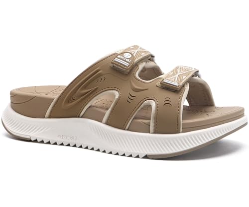 ONCAI Damen Orthotic Sandalen Frauen Erholung Wandern Slides Arch Support Plantar Fasciitis Komfort Orthopädische Soft Cushion Sommer Einstellbare Sandalias,Beige Größe 43 von ONCAI