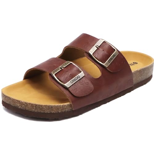 ONCAI Damen Pantoletten Bequeme Hausschuhe mit Kork-Fußbett Suede Kork-Fußbett Sandalen Mit Verstellbarer Rieme Floral Braun 40.5 EU ONCAI Damen Pantoletten Bequeme Hausschuhe mit Kork-Fußbett Suede Kork-Fußbett Sandalen Mit Verstellbarer Rieme Floral Braun 40.5 EU von ONCAI