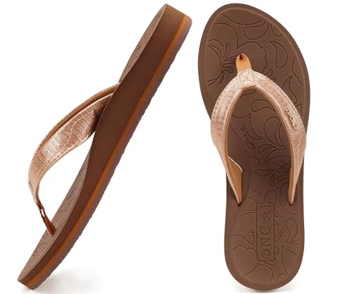 ONCAI Damen Zehentrenner Flip Flops Sommer Sport Schwimmbad Strand Komfort Strand Plattform Sandalen Badelatschen Gummifußbett Braun Größe 42 von ONCAI