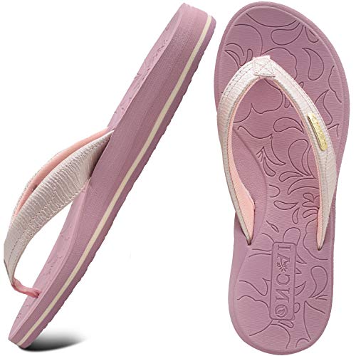 ONCAI Damen Zehentrenner Flip Flops Sommer Sport Schwimmbad Strand Komfort Strand Plattform Sandalen Badelatschen Mit Orthopädie Arch Support Gummifußbett Rosa Größe 42 von ONCAI