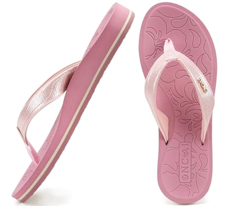 ONCAI Damen Zehentrenner Flip Flops Sommer Sport Schwimmbad Strand Komfort Strand Plattform Sandalen Badelatschen Gummifußbett Rosa Größe 42 von ONCAI