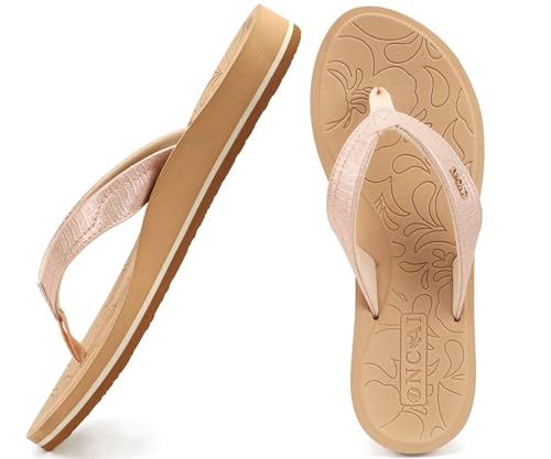 ONCAI Damen Zehentrenner Sommer Sport Flip Flops Schwimmbad Strand Plattform Sandalen Badelatschen Gummifußbett Beige Größe 37.5 von ONCAI