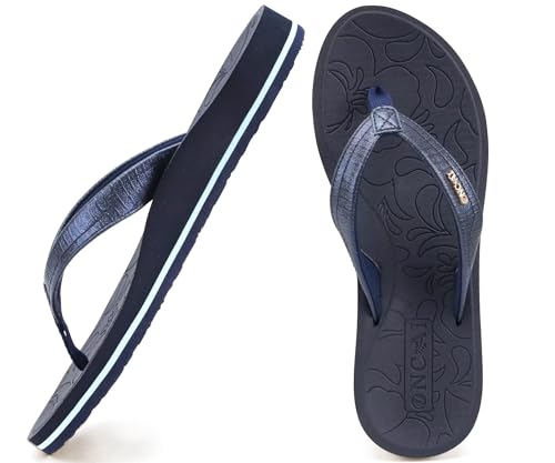 ONCAI Damen Zehentrenner Sommer Sport Flip Flops Schwimmbad Strand Plattform Sandalen Badelatschen Mit Orthopädie Arch Support Gummifußbett Blau Größe 38.5 von ONCAI