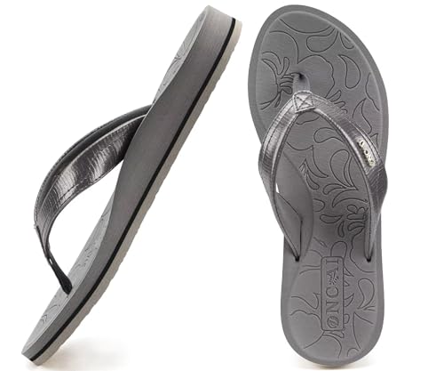 ONCAI Damen Zehentrenner Sommer Sport Flip Flops Schwimmbad Strand Plattform Sandalen Badelatschen Gummifußbett Grau Größe 36 von ONCAI