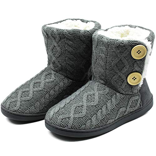 ONCAI Damen Warme Hausschuhe Gestrickte Mode Winterschuhe Muster Gedruckt Rutschfeste Baumwollschuhe Reines Grau 38/39 EU von ONCAI