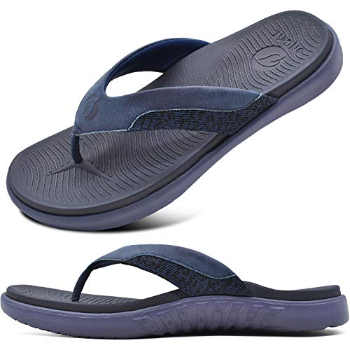 ONCAI Zehentrenner Herren Sommer Sport Flip Flops Dusch Schwimmbad Strand Männer Sandalen Badelatschen Mit Orthopädie Arch Support Gummifußbett Blau Größe 43.5 von ONCAI