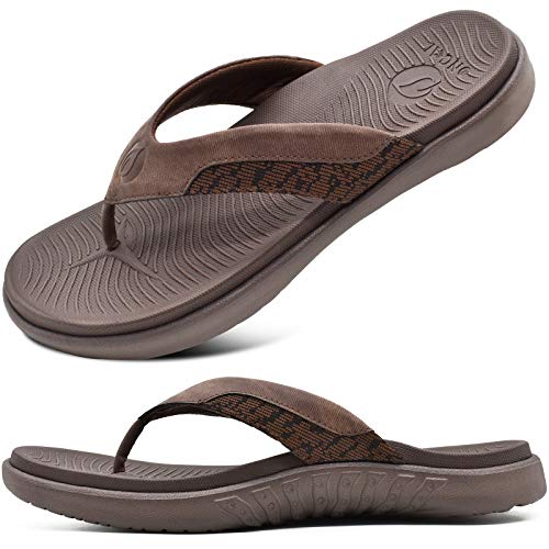 ONCAI Herren Flip Flops Sommer Sport Dusch Schwimmbad Strand Männer Zehentrenner Sandalen Badelatschen Mit Orthopädie Arch Support Gummifußbett Braun Größe 48 von ONCAI