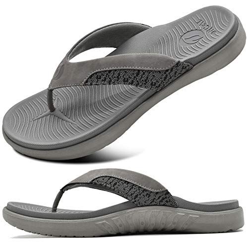 ONCAI Herren Flip Flops Sommer Sport Dusch Schwimmbad Strand Männer Zehentrenner Sandalen Badelatschen Mit Orthopädie Arch Support Gummifußbett Grau Größe 49 von ONCAI