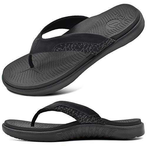 ONCAI Herren Flip Flops Sommer Sport Dusch Schwimmbad Strand Männer Zehentrenner Sandalen Badelatschen Mit Orthopädie Arch Support Gummifußbett Schwarz Größe 48 von ONCAI