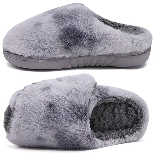 ONCAI Fuzzy Hausschuhe für Damen Memory Schaum Pantoffel Diabetiker Kuschelige Plüsch-Polster-Pantoletten Einstellbare Kunstfell weiche warme Pantoffeln Grau Größe 36 von ONCAI