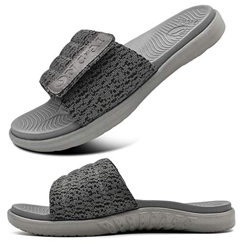 ONCAI Grau Dusch Badelatschen Herren mit Klettverschluss Offener Zeh Sports Badesandalen Sommer Freizeit Sandalen Hausschuhe Weich Arch Support Gummifußbett Pantoletten Größe 40 von ONCAI