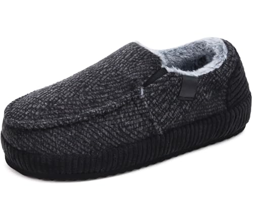 ONCAI Hauschuhe Herren Pantoffeln Wärme Streifen Baumwolle-mischung Slipper Komfort Yoga-Matte Filz geschlossene Slippers Cord Indoor Outdoor rutschfester Gummisohle Baumwolle Schwarz/Weiß Größe 45 von ONCAI