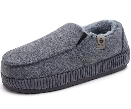 ONCAI Hauschuhe Herren Pantoffeln Wärme Streifen Baumwolle-mischung Slipper Komfort Yoga-Matte Filz geschlossene Slippers Cord Indoor Outdoor rutschfester Gummisohle Filz Dunkel Grau Größe 41 von ONCAI
