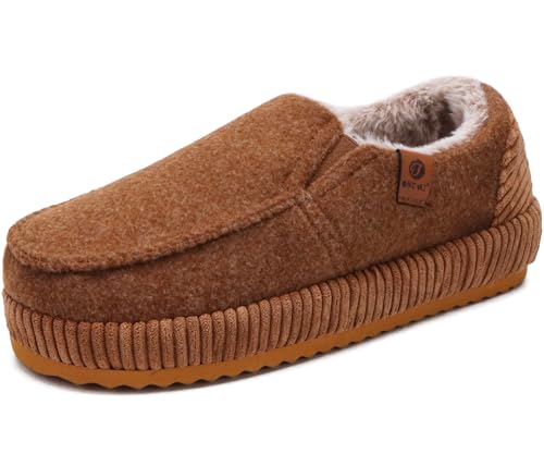 ONCAI Hauschuhe Herren Pantoffeln Wärme Streifen Baumwolle-mischung Slipper Komfort Yoga-Matte Filz geschlossene Slippers Cord Indoor Outdoor rutschfester Gummisohle Filz Khaki Größe 44 von ONCAI