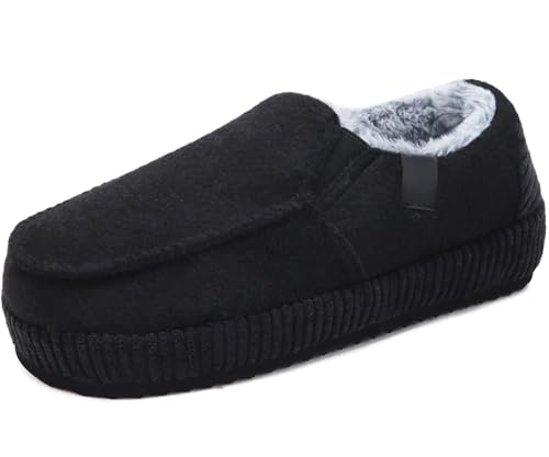 ONCAI Hauschuhe Herren Pantoffeln Wärme Streifen Baumwolle-mischung Slipper Komfort Yoga-Matte Filz geschlossene Slippers Cord Indoor Outdoor rutschfester Gummisohle Filz Schwarz Größe 43 von ONCAI