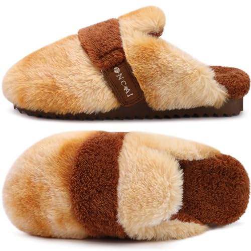 ONCAI Hausschuhe Damen, Bequem Flauschig Plüsch Kunstfell Kaninchen Pantoffeln Weich Kissen Memory Foam Fußbett Winter Warme Mode Haus Slippers Indoor Outdoor Slip On Gummi Sohlen Khaki Größe 40 von ONCAI