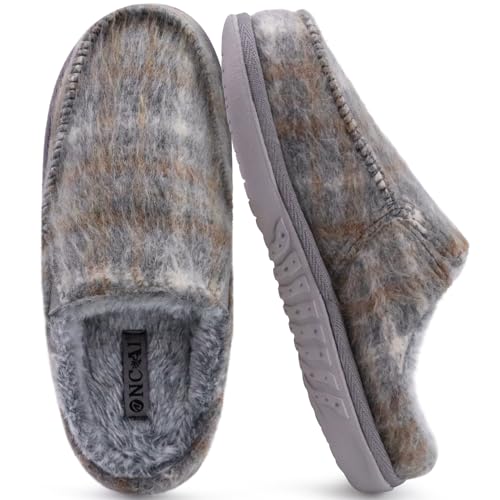 ONCAI Hausschuhe Damen,Plüsch Wolle Haus Pantoffeln Hohe Dichte Memory Foam Orthopädische Kunstfell Warm Damen-Hausschuhe Slip on Indoor Outdoor Slippers Yogamatte Gummisohle Flauschig Grey Größe 38.5 von ONCAI