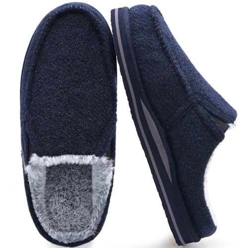 ONCAI Hausschuhe Herren Filz Komfort mitPlüsch Pantoffeln Orthopädische Arch Support Wärme Flauschig Slippers mit Memory Foam Indoor Outdoor Rutschfest Gummisohle Plüsch Blau Größe 43 von ONCAI