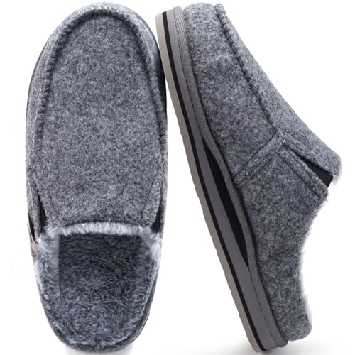 ONCAI Hausschuhe Herren Filz Komfort mitPlüsch Pantoffeln Orthopädische Arch Support Wärme Flauschig Slippers mit Memory Foam Indoor Outdoor Rutschfest Gummisohle Plüsch Grau Größe 47 von ONCAI