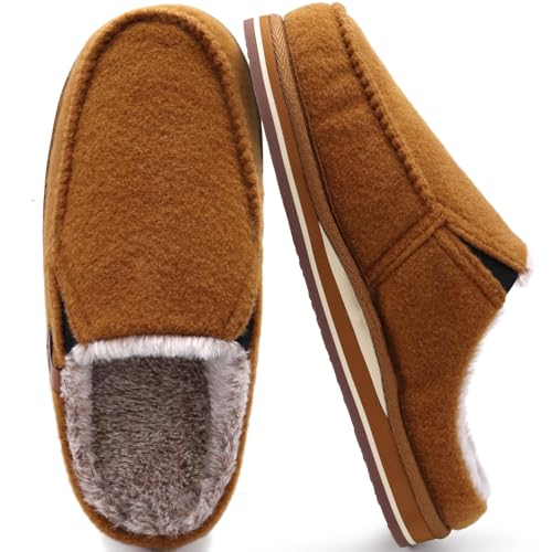 ONCAI Hausschuhe Herren Filz Komfort mitPlüsch Pantoffeln Orthopädische Arch Support Wärme Flauschig Slippers mit Memory Foam Indoor Outdoor Rutschfest Gummisohle Plüsch Khaki Größe 47 von ONCAI
