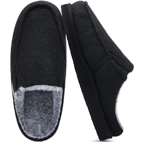 ONCAI Hausschuhe Herren Filz Komfort mitPlüsch Pantoffeln Orthopädische Arch Support Wärme Flauschig Slippers mit Memory Foam Indoor Outdoor Rutschfest Gummisohle Plüsch Schwarz Größe 44 von ONCAI