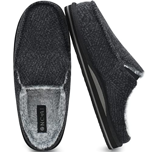 ONCAI Hausschuhe Herren Komfort Plüsch Pantoffeln Streifen Orthopädische Hüttenschuhe Wärme Flauschig Slippers mit Memory Foam rutschfest Gummisohle Schwarz Größe 41 von ONCAI