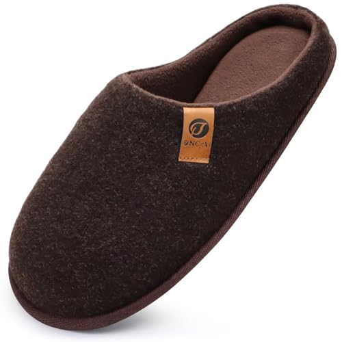 ONCAI Herren Hausschuhe Filz Flauschig Plüsch Rückstellschaum Warme Haus Pantoffelnfür Manner mit Rutschfeste Gummisohle Braun EU 41 von ONCAI