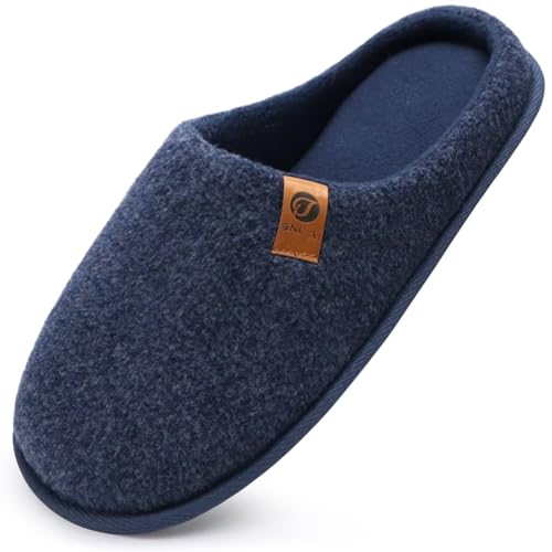 ONCAI Herren Hausschuhe Filz Flauschig Plüsch Rückstellschaum Warme Haus Pantoffelnfür Manner mit Rutschfeste Gummisohle Dunkelblau EU 47 von ONCAI