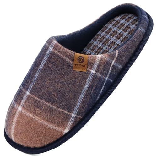 ONCAI Hausschuhe Herren Rückstellschaum,Warme Streifen Pantoffeln für Manner,Flauschig Plüsch Gefüttert mit Rutschfeste Gummisohle Blau Ausblenden Größe 43 EU von ONCAI
