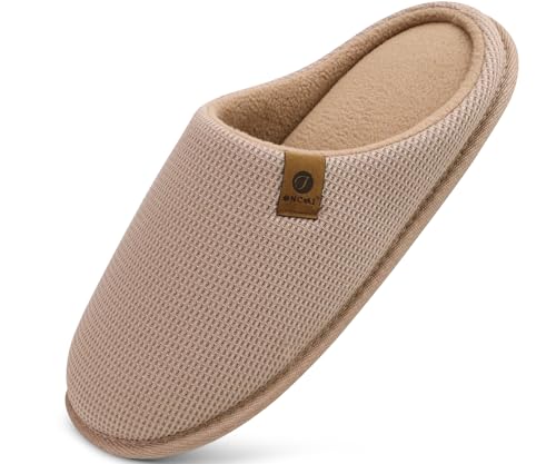 ONCAI Hausschuhe Herren Rückstellschaum Memory Foam Herren Pantoffeln und Mann Haus Schuhe mit Kunstpelz Futter und Indoor Outdoor Gummisohlen Beige Größe 45 EU von ONCAI