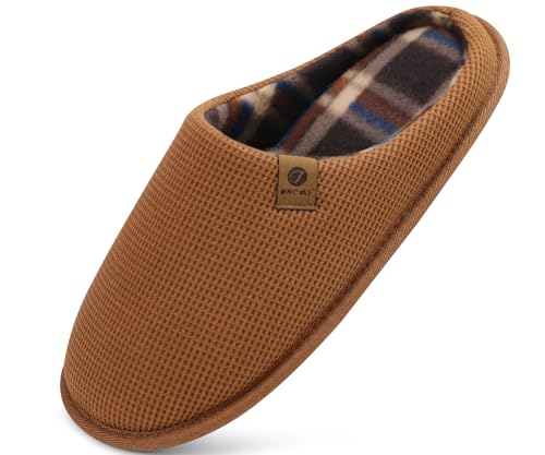 ONCAI Hausschuhe Herren Rückstellschaum Memory Foam Herren Pantoffeln und Mann Haus Schuhe mit Kunstpelz Futter und Indoor Outdoor Gummisohlen Khaki Größe 45 EU von ONCAI