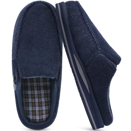 ONCAI Hausschuhe Herren mit Orthopädische Arch Support, Komfort Baumwolle Memory Foam Plantar Fasciitis Haus Hausschuhe Warme Clogs Indoor Outdoor Rutschfest Gummisohle Filz Blau Größe 47 von ONCAI