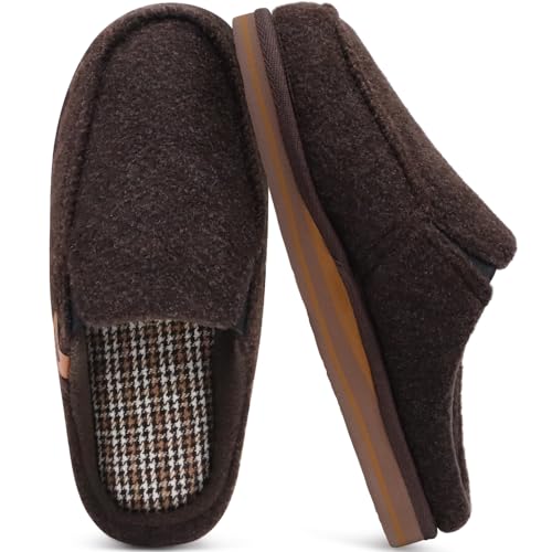 ONCAI Hausschuhe Herren mit Orthopädische Arch Support, Komfort Baumwolle Memory Foam Plantar Fasciitis Haus Hausschuhe Warme Clogs Indoor Outdoor Rutschfest Gummisohle Filz Braun Größe 45 von ONCAI