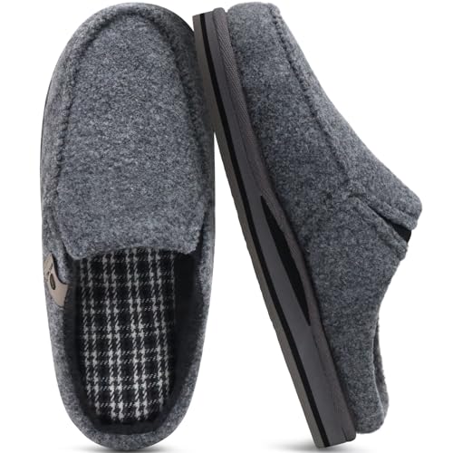ONCAI Hausschuhe Herren mit Orthopädische Arch Support, Komfort Baumwolle Memory Foam Plantar Fasciitis Haus Hausschuhe Warme Clogs Indoor Outdoor Rutschfest Gummisohle Filz Grau Größe 47 von ONCAI