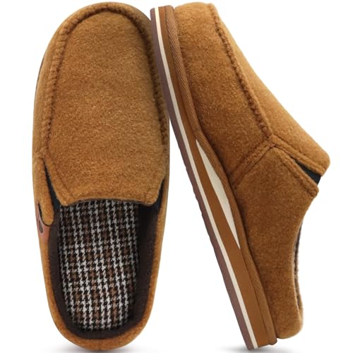 ONCAI Hausschuhe Herren mit Orthopädische Arch Support, Komfort Baumwolle Memory Foam Plantar Fasciitis Haus Hausschuhe Warme Clogs Indoor Outdoor Rutschfest Gummisohle Filz Khaki Größe 44 von ONCAI