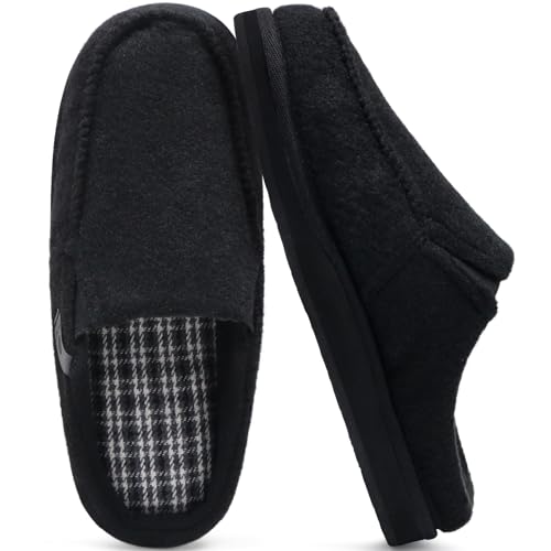 ONCAI Hausschuhe Herren mit Orthopädische Arch Support, Komfort Baumwolle Memory Foam Plantar Fasciitis Haus Hausschuhe Warme Clogs Indoor Outdoor Rutschfest Gummisohle Filz Schwarz Größe 40 von ONCAI