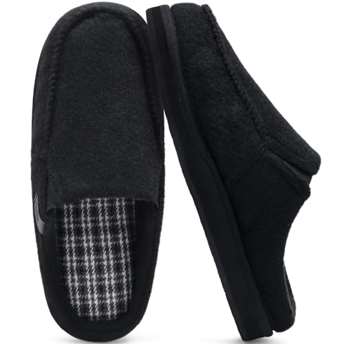 ONCAI Hausschuhe Herren mit Orthopädische Arch Support, Komfort Baumwolle Memory Foam Plantar Fasciitis Haus Hausschuhe Warme Clogs Indoor Outdoor Rutschfest Gummisohle Filz Schwarz Größe 48 von ONCAI