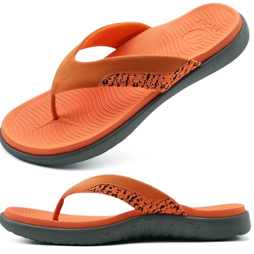 ONCAI Herren Flip Flops Sommer Sport Dusch Schwimmbad Strand Männer Zehentrenner Sandalen Badelatschen Mit Orthopädie Arch Support Gummifußbett Grau und Orange Größe 46 von ONCAI