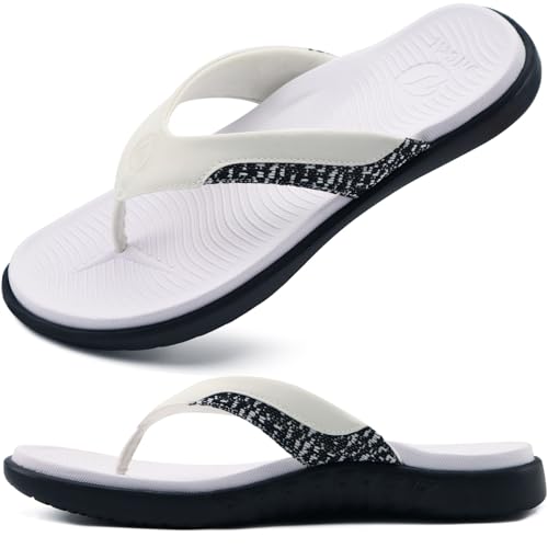 ONCAI Herren Flip Flops Sommer Sport Dusch Schwimmbad Strand Männer Zehentrenner Sandalen Badelatschen Mit Orthopädie Arch Support Gummifußbett Schwarz und Weiß Größe 46 von ONCAI