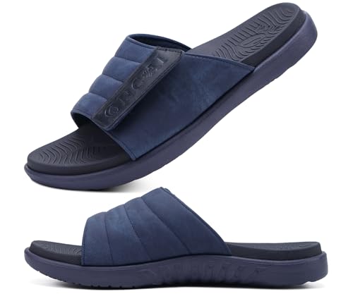 ONCAI Herren Sandalen Verstellbare Riemen Orthotische Plantar Fasciitis Offene Zehe Sports Slides Badesandalen mit Weichem Bequemem Arch Support Fußbett Blau Größe 46 von ONCAI