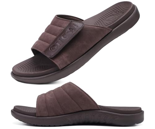 ONCAI Herren Sandalen Verstellbare Riemen Orthotische Plantar Fasciitis Offene Zehe Sports Slides Badesandalen mit Weichem Bequemem Arch Support Fußbett Braun Größe 41 von ONCAI