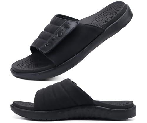 ONCAI Herren Sandalen Verstellbare Riemen Orthotische Plantar Fasciitis Offene Zehe Sports Slides Badesandalen mit Weichem Bequemem Arch Support Fußbett Schwarz Größe 43.5 von ONCAI